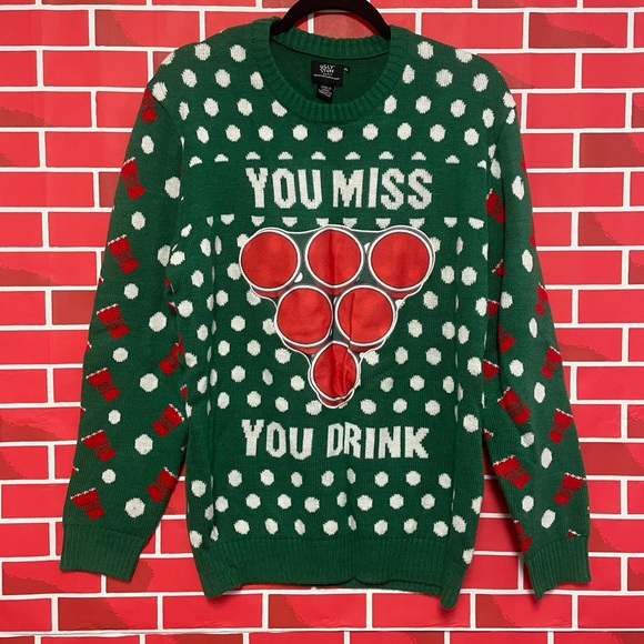 Ugly Christmas Sweater Other - Ugly Christmas sweater beer pong drinking game funny green size XL party